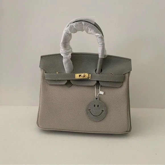 Gray Colorblock Structured 25 BK Leather Bag Lock & Key Satchel Crossbody S2 - Picture 16 of 16